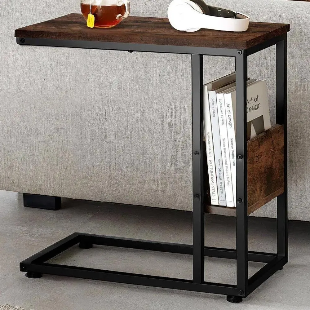 Wigan C-Shape Bedside Table - Dark Wood, MDF image