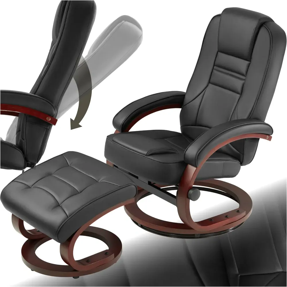 William Swivel Armchair with Stool - Black