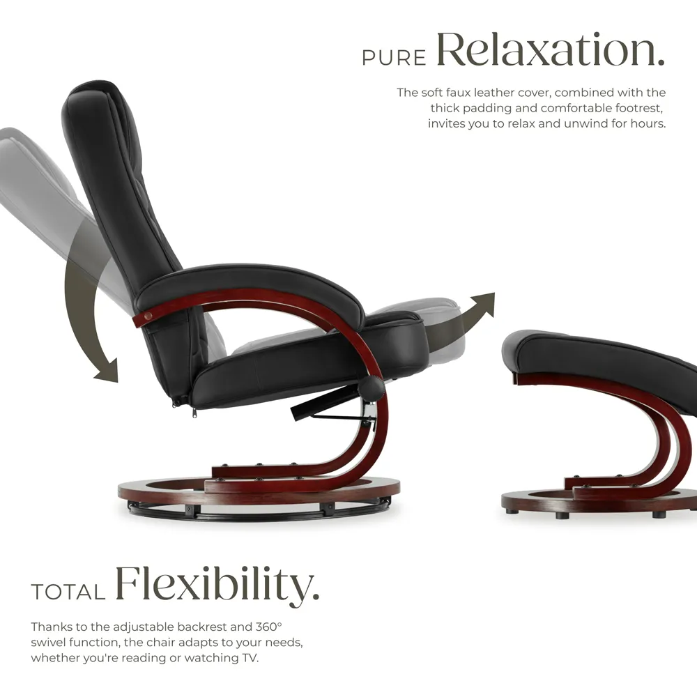 William Swivel Armchair with Stool - Black