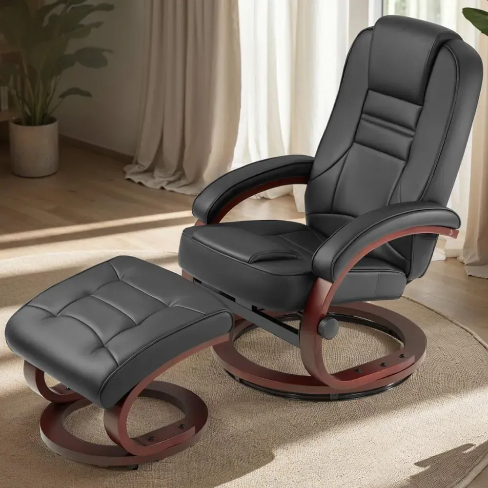 William Swivel Armchair with Stool - Black image