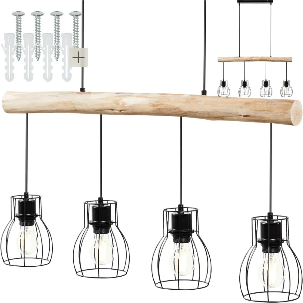 Woody 4 Pack Pendant Light - Black, Wood