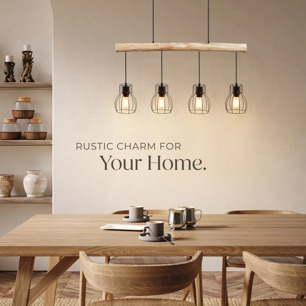 Woody 4 Pack Pendant Light - Black, Wood