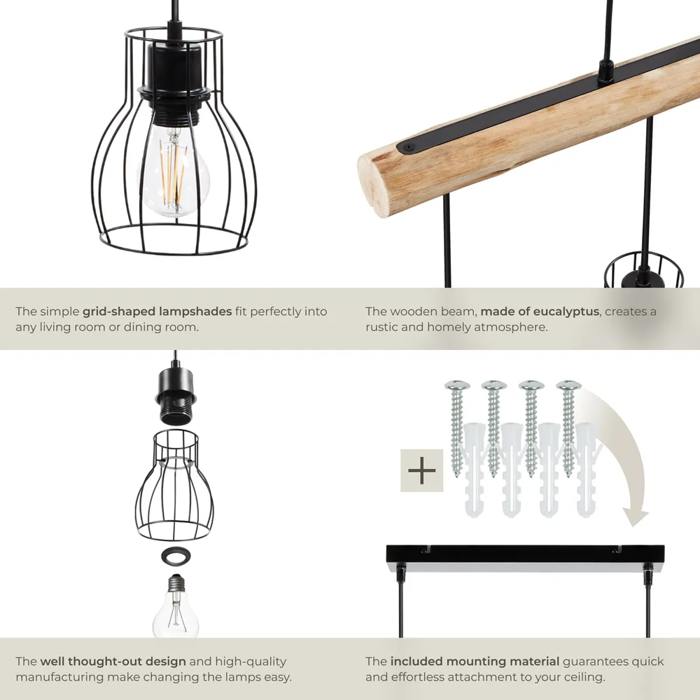 Woody 4 Pack Pendant Light - Black, Wood