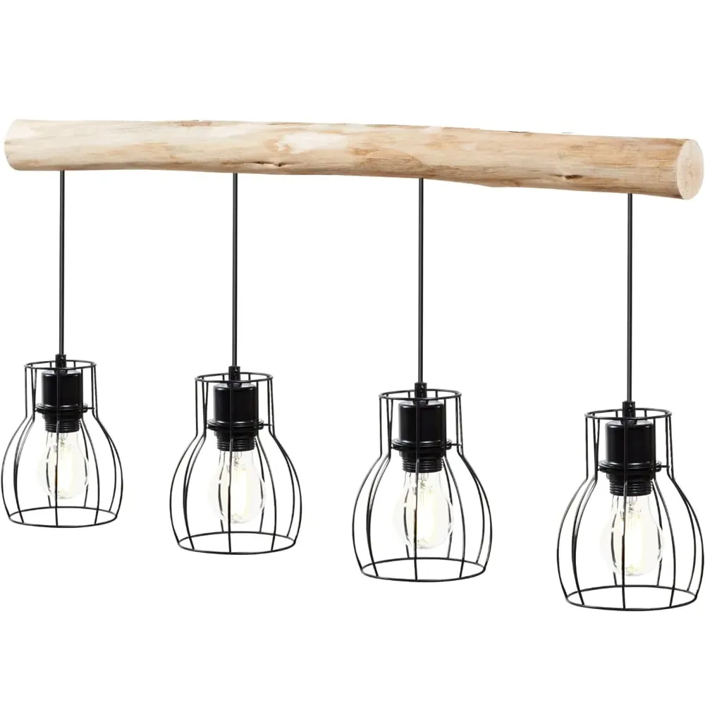 Woody 4 Pack Pendant Light - Black, Wood image