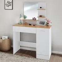 Zoe Single Door Single Drawer Dressing Table Set with Mirror - White, Beech