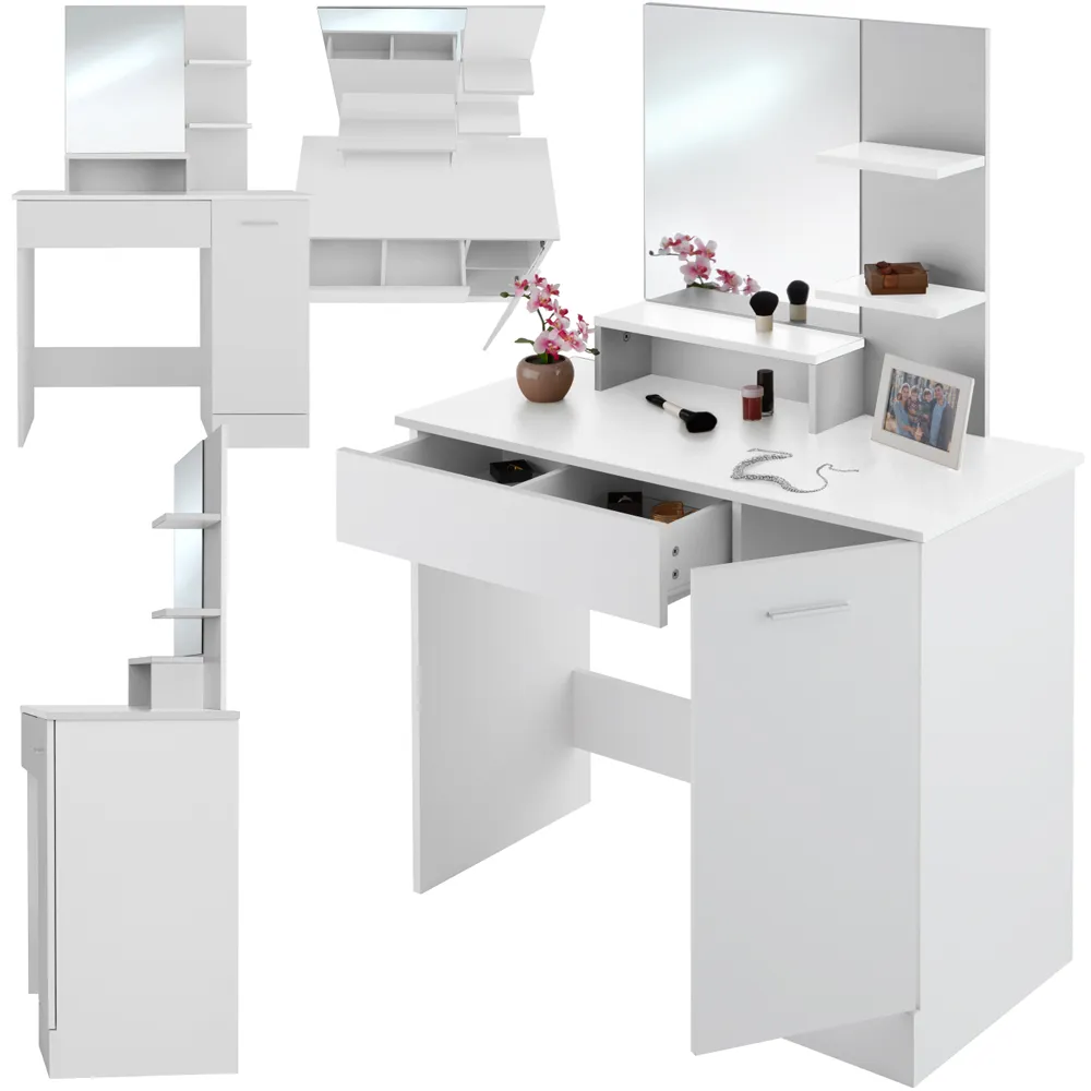 Zoe Single Door Single Drawer Dressing Table with Mirror - White