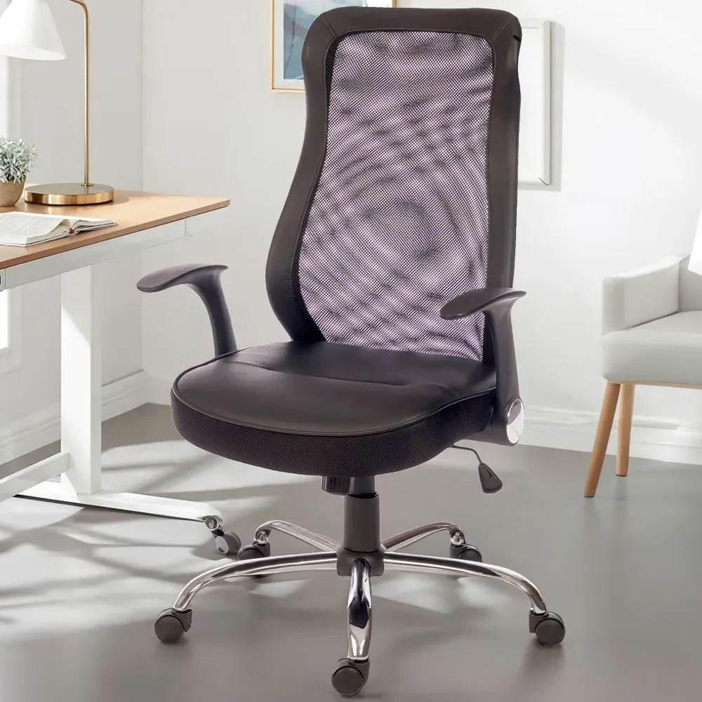 Office Curve Mesh Operator Chair with Headrest - Black
