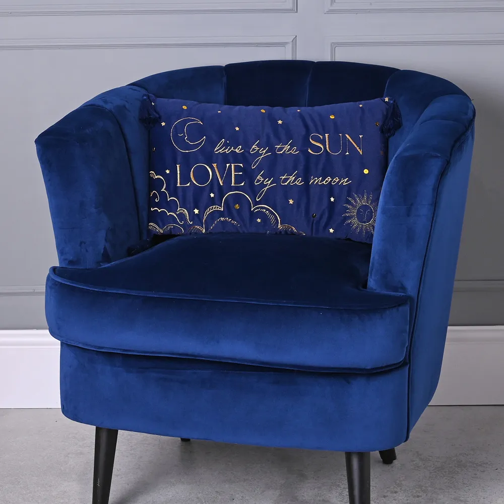 Live by the Sun Rectangular Cushion - Blue, Velvet