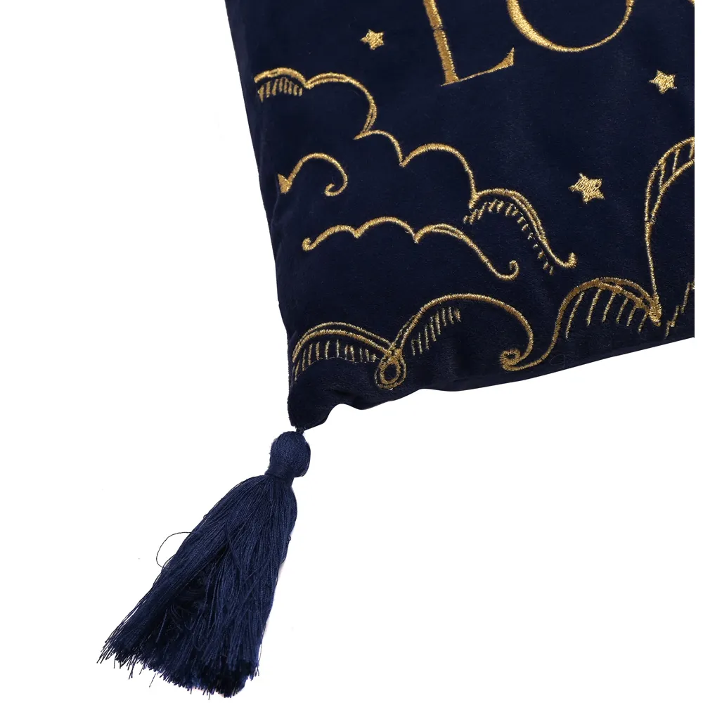 Live by the Sun Rectangular Cushion - Blue, Velvet