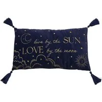 Live by the Sun Rectangular Cushion - Blue, Velvet