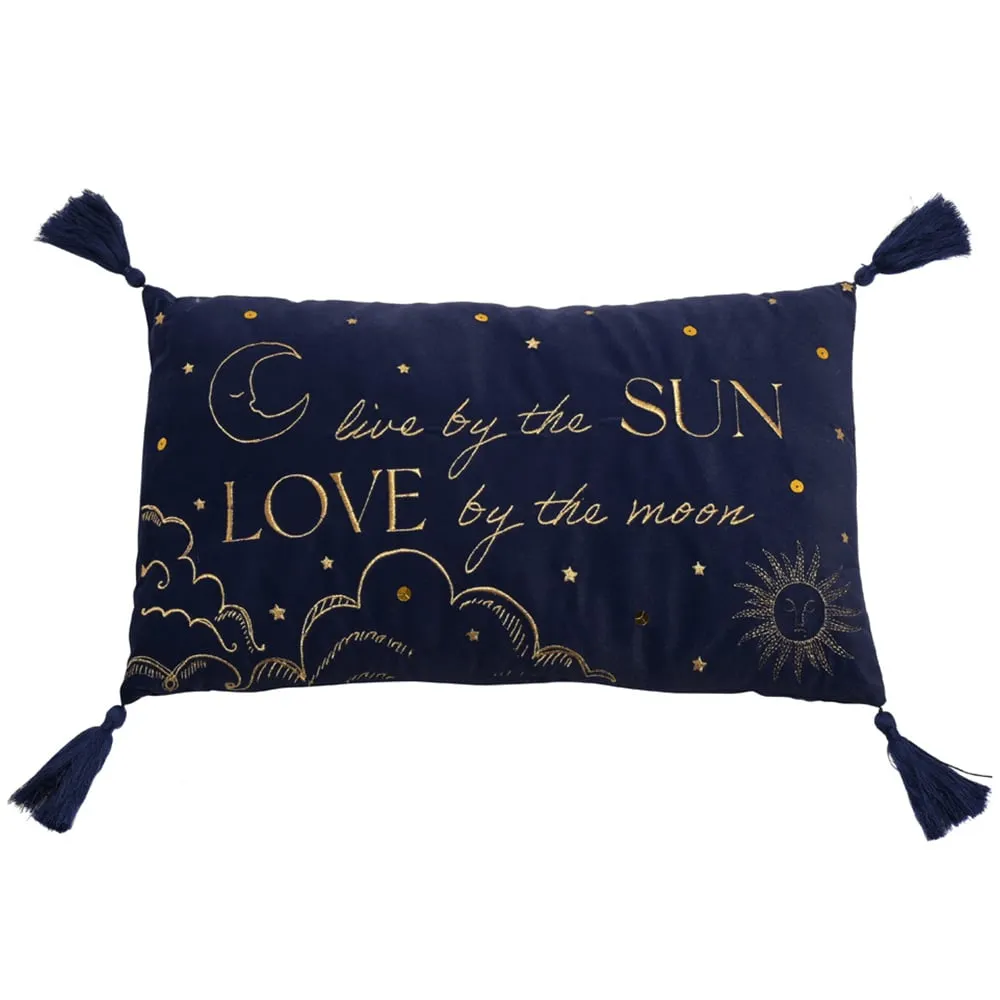 Live by the Sun Rectangular Cushion - Blue, Velvet image