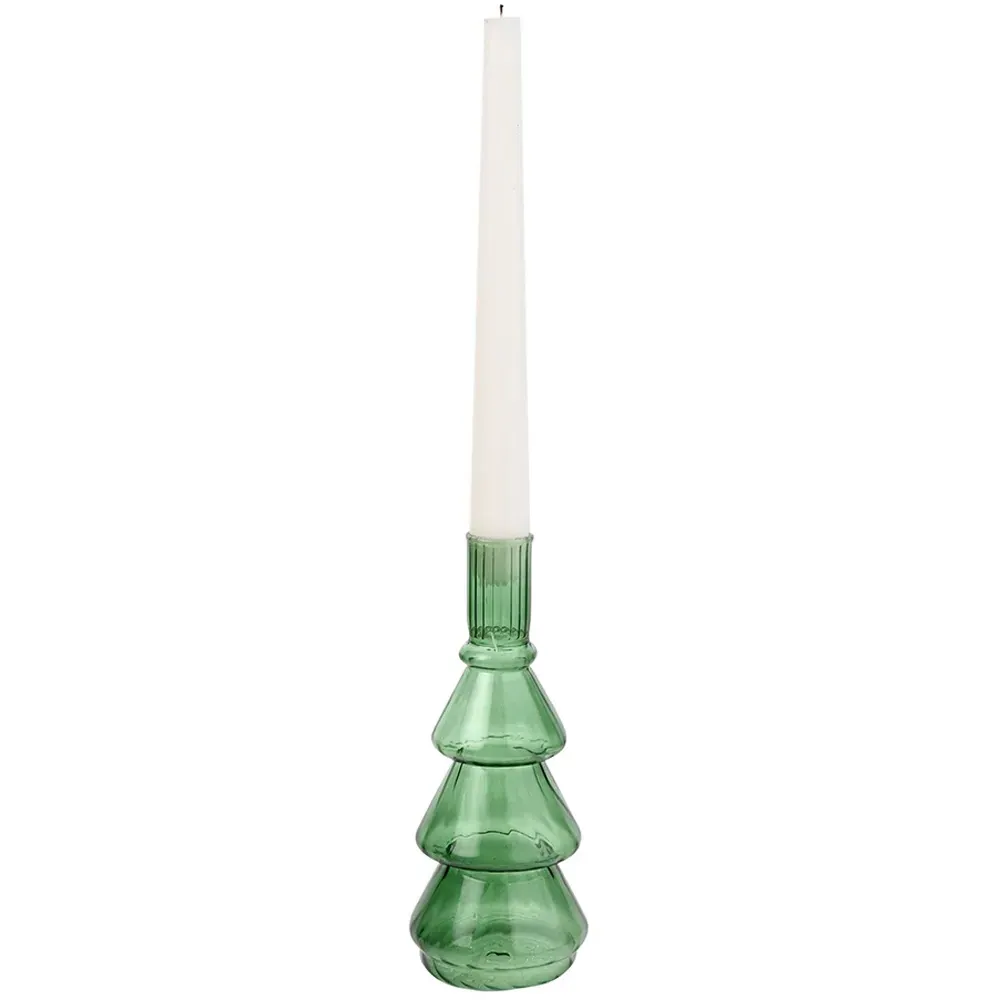 Tree Shaped Glass Dinner Candle Holder - Green