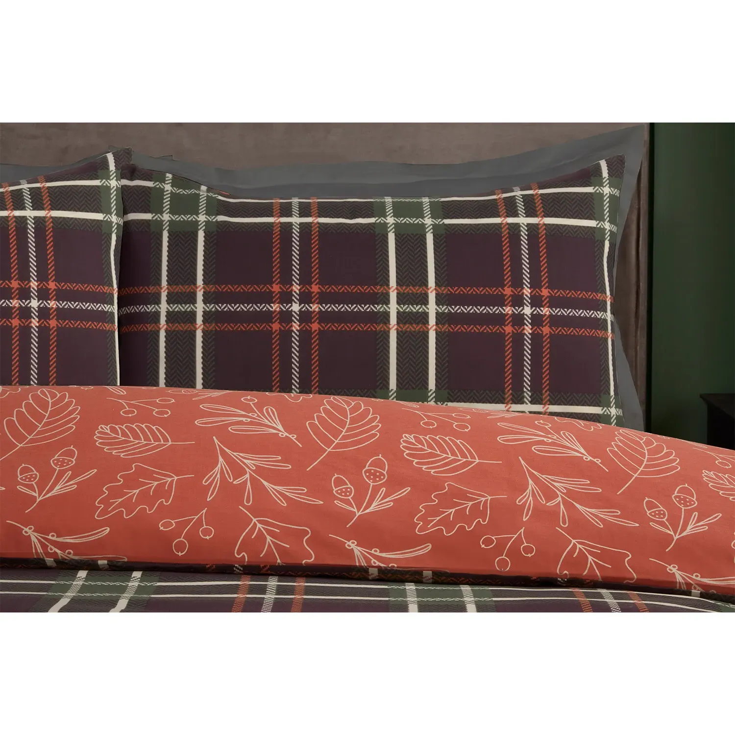 Autumn Check King Size Duvet Cover Set - Polycotton