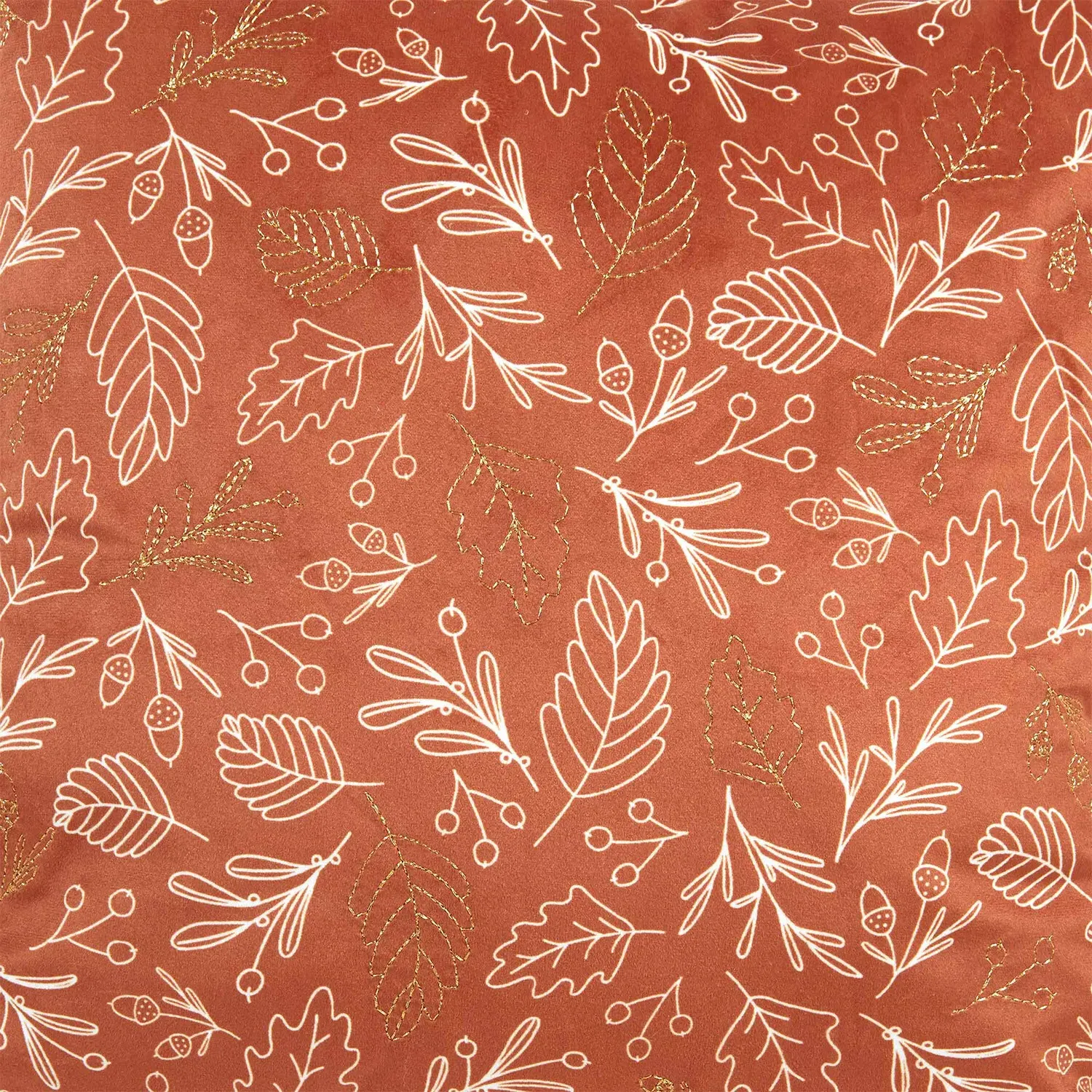 Autumn Leaves Print Cushion - Orange, Polyester