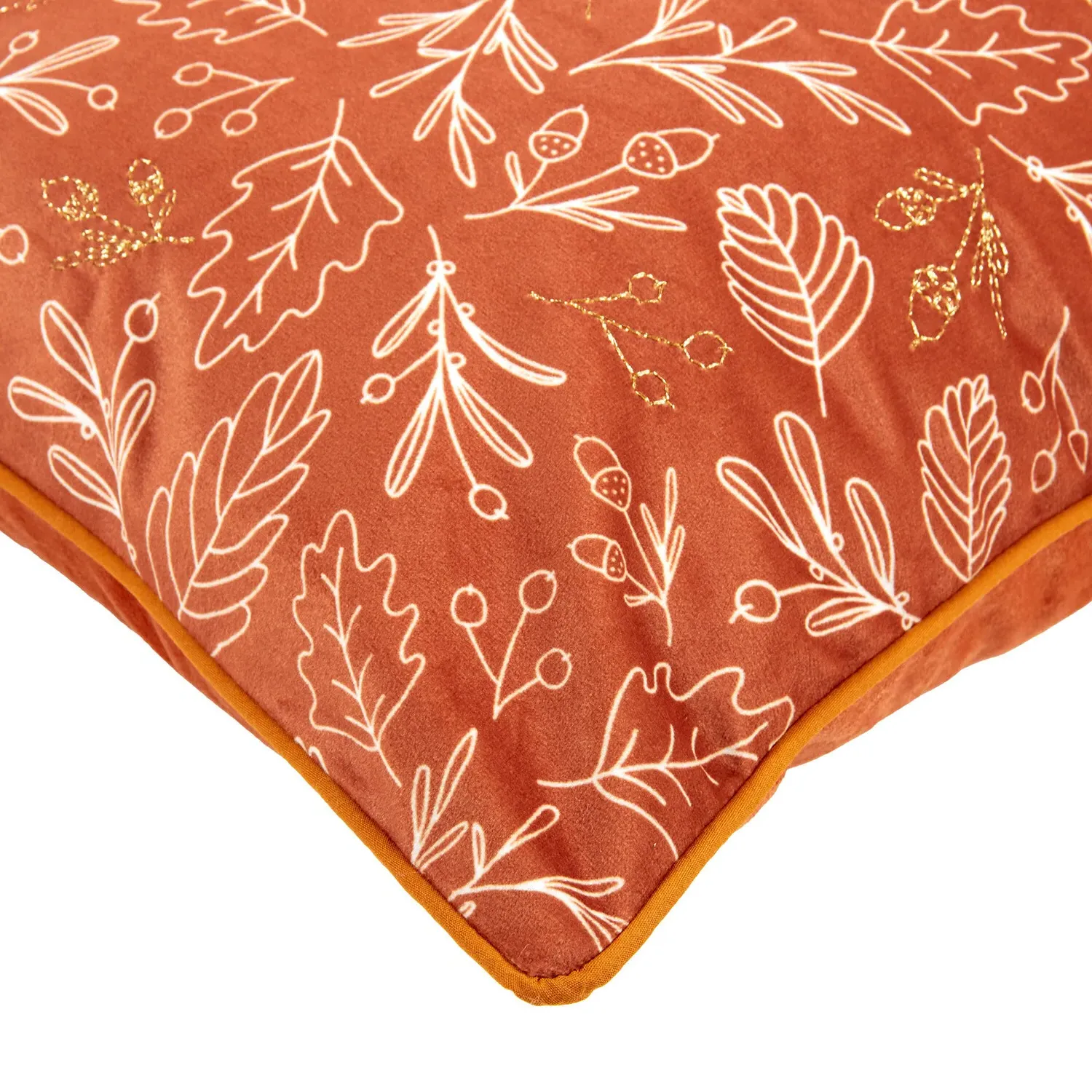 Autumn Leaves Print Cushion - Orange, Polyester