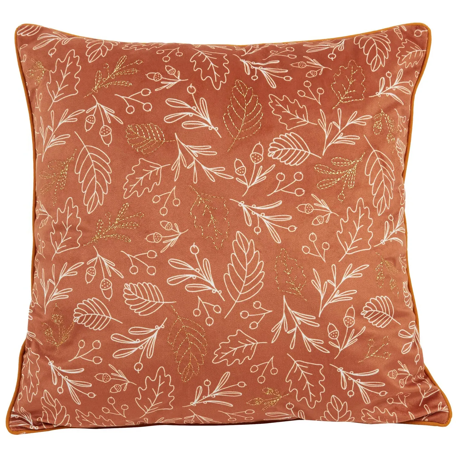 Autumn Leaves Print Cushion - Orange, Polyester
