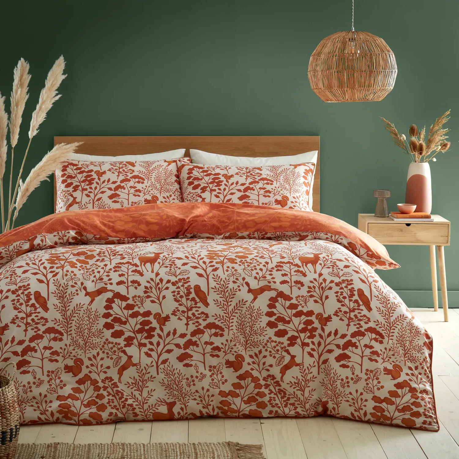Autumn Meadow King Size Duvet Cover Set - Rust, Polycotton