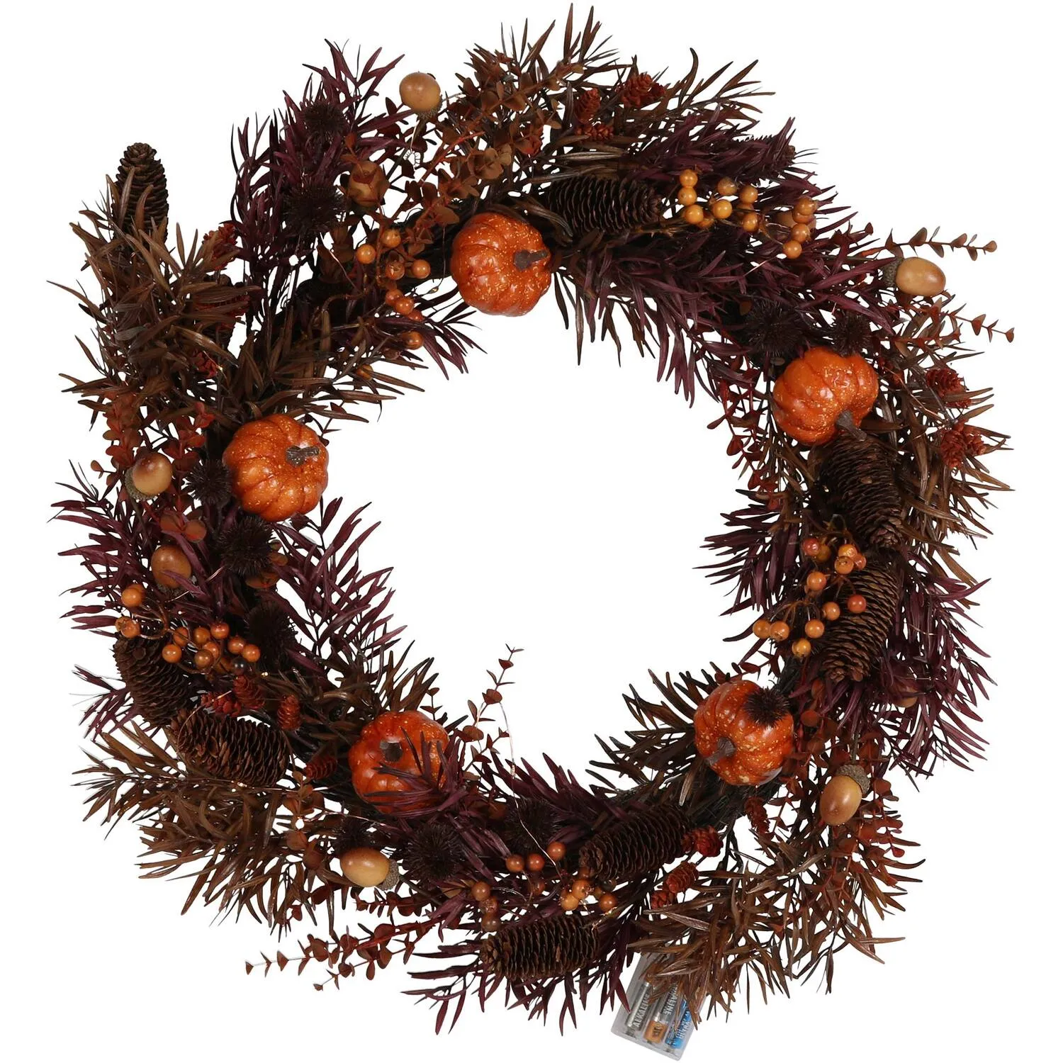Autumnal Amber Bloom LED Wreath - Orange