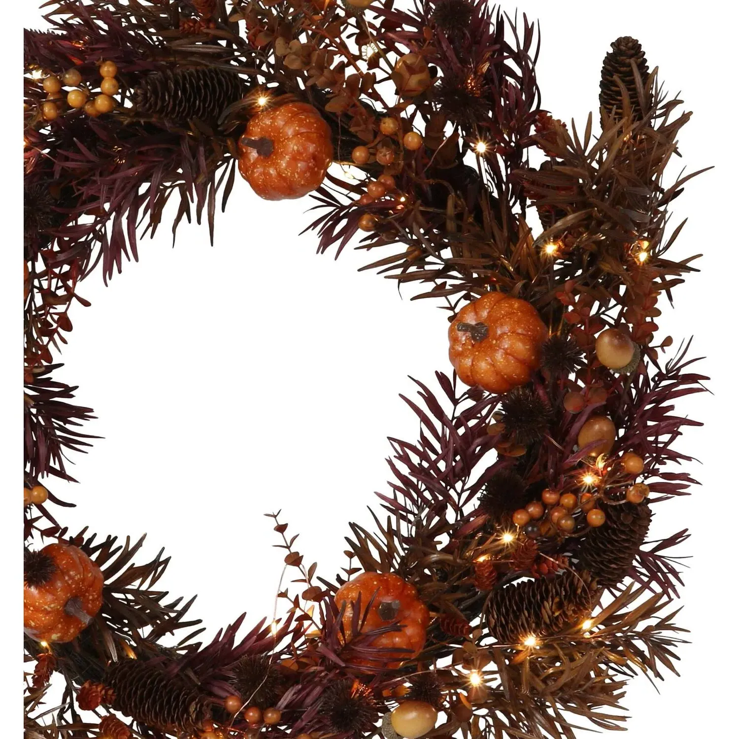 Autumnal Amber Bloom LED Wreath - Orange