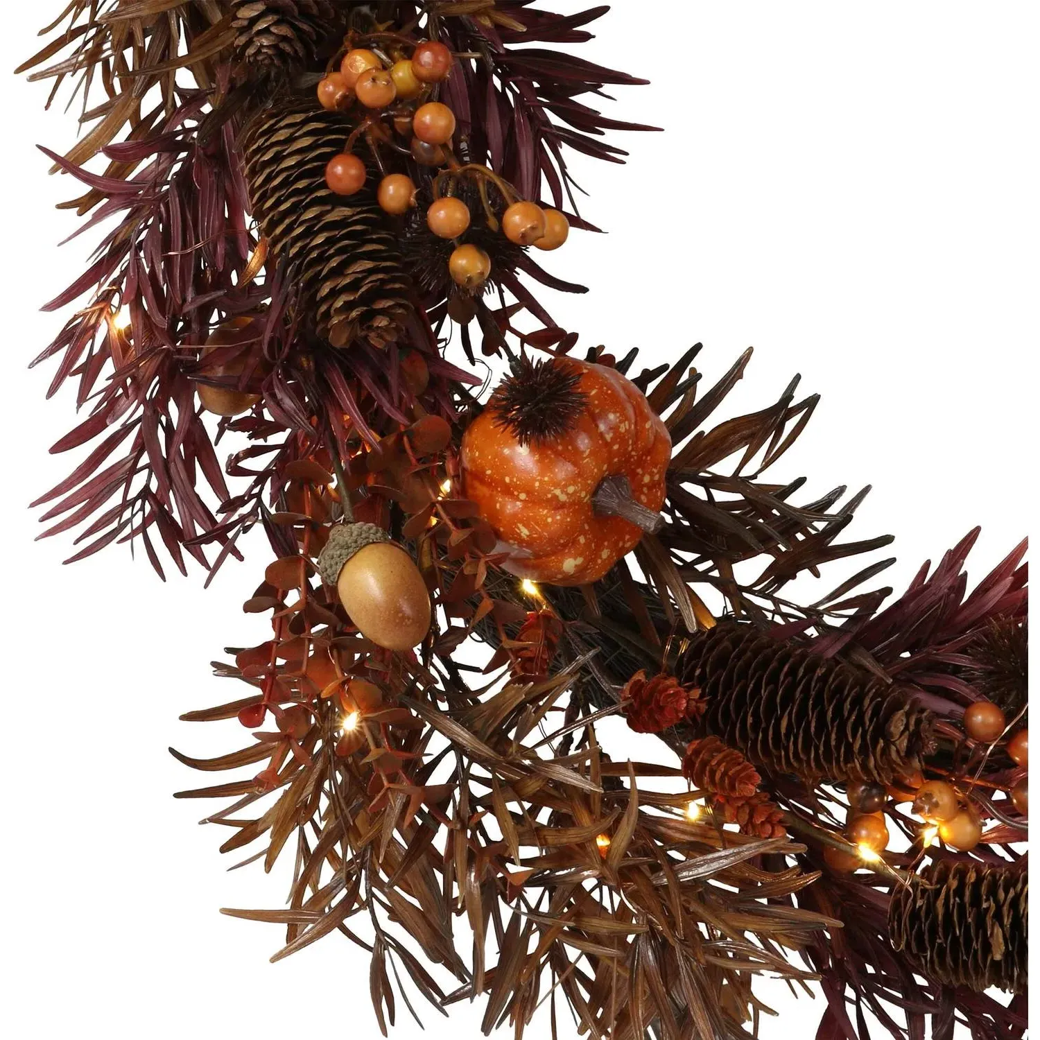Autumnal Amber Bloom LED Wreath - Orange