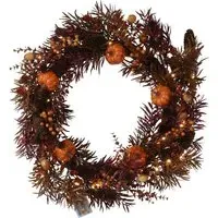 Autumnal Amber Bloom LED Wreath - Orange