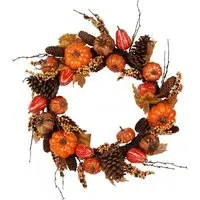 Autumnal Harvest Faux Pinecone Wreath - Orange
