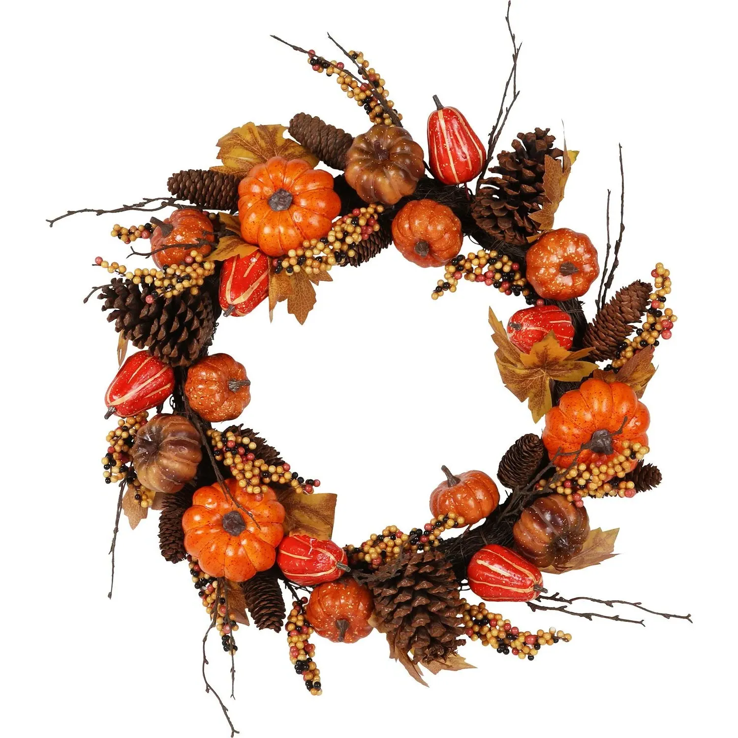 Autumnal Harvest Faux Pinecone Wreath - Orange image