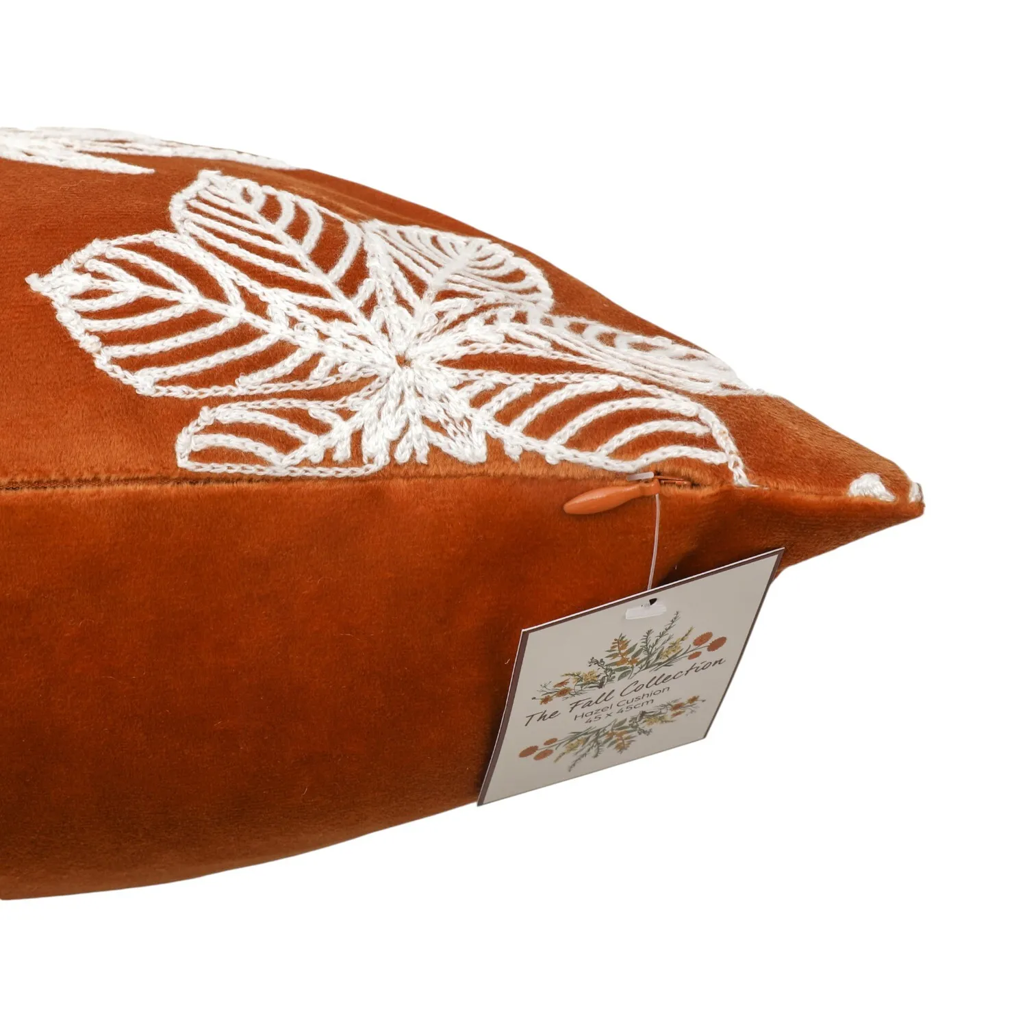 Hazel Embroidered Cushion - Rust
