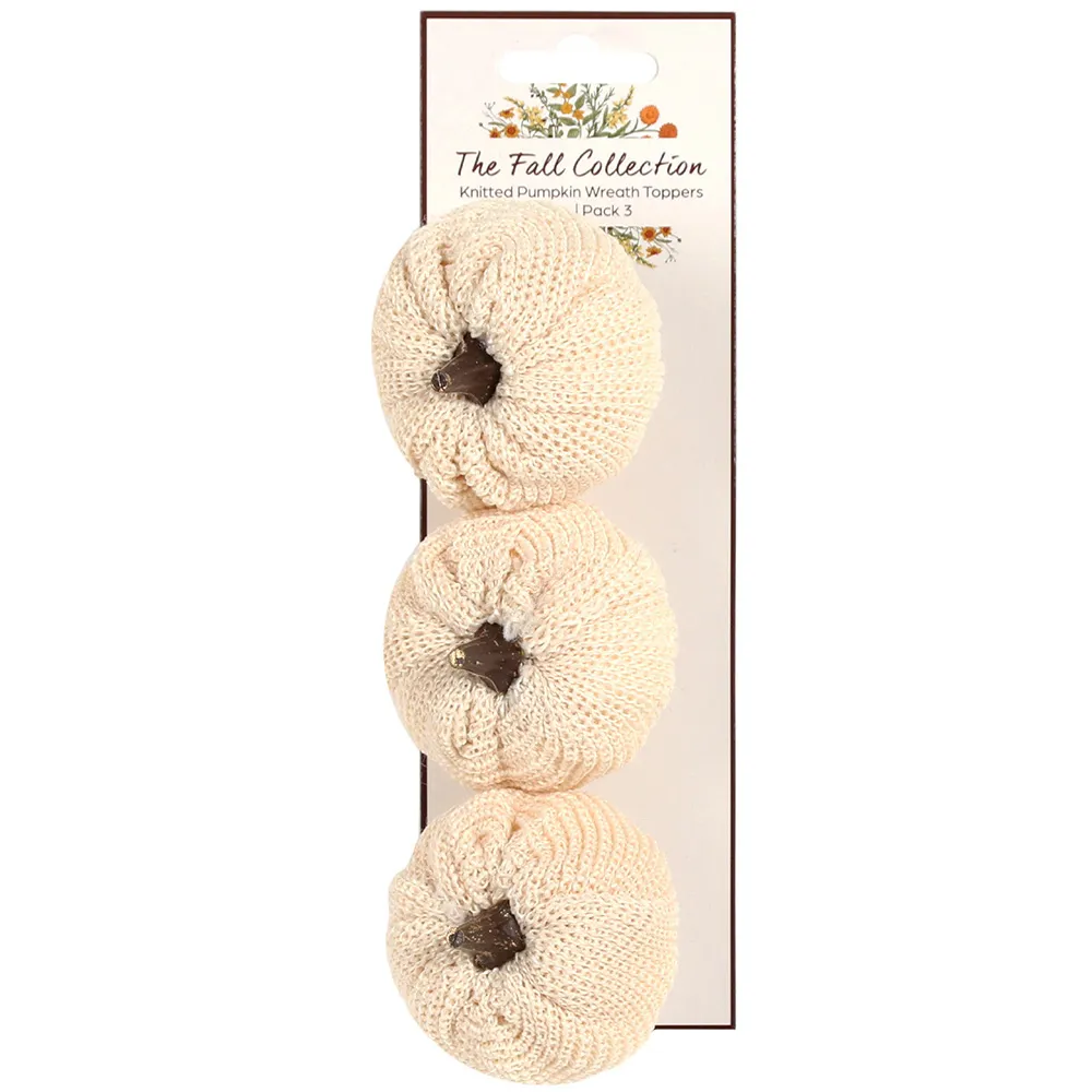 Knitted Pumpkin Wreath Toppers - Cream, Orange