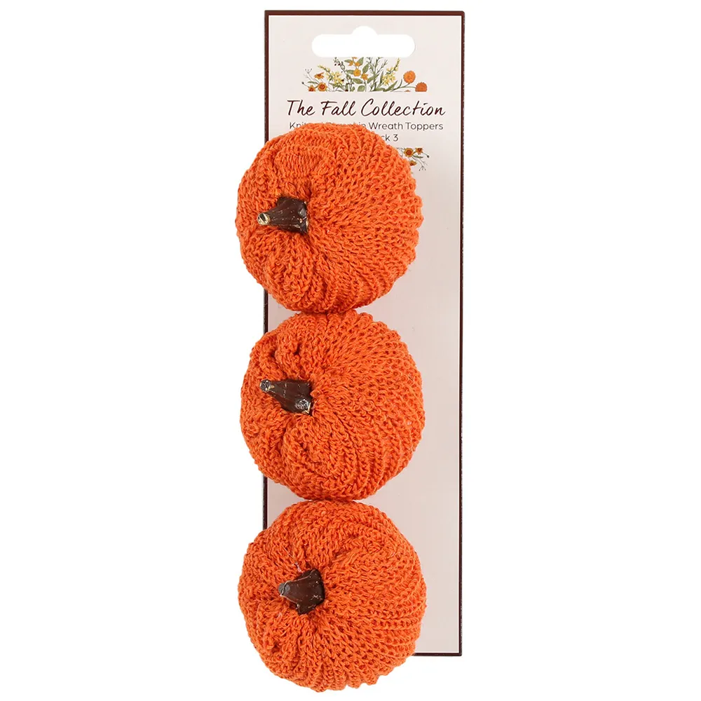 Knitted Pumpkin Wreath Toppers - Cream, Orange