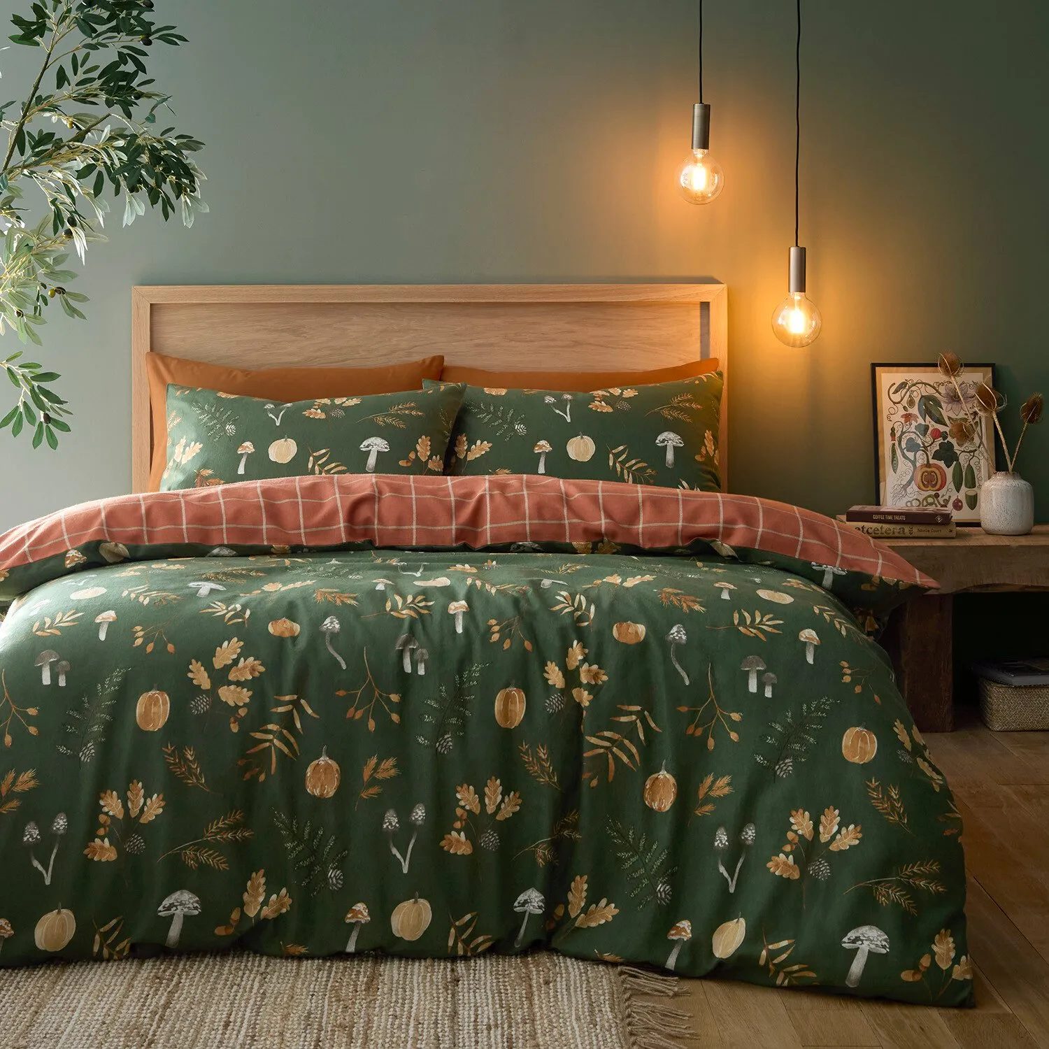 Woodland Double Duvet Cover Set - Green, Polycotton