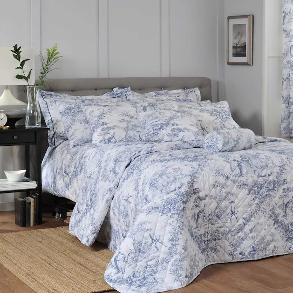 2 Piece Toile Cotton Pillow Sham Set - Blue