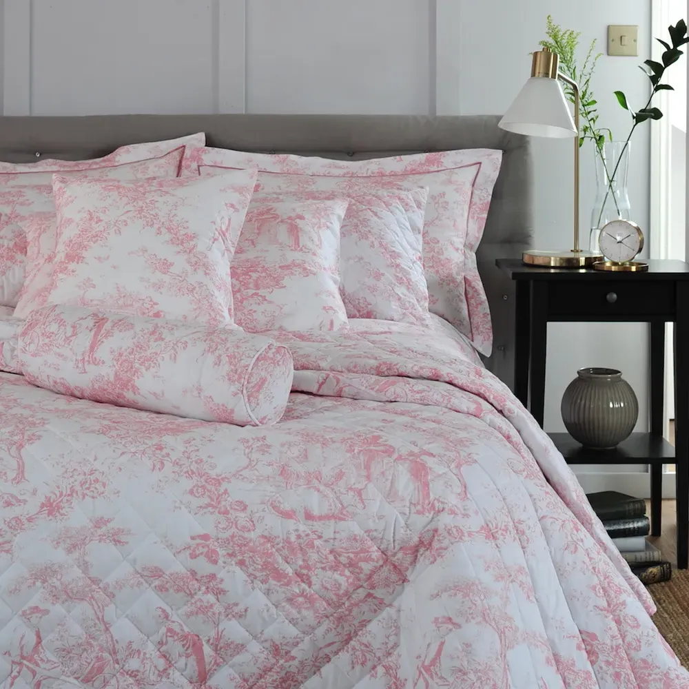 2 Piece Toile Cotton Pillow Sham Set - Pink