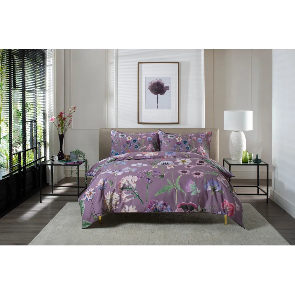 Botanical Flower Double Duvet Set - Lilac, Cotton