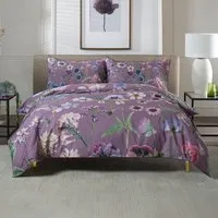 Botanical Flower Double Duvet Set - Lilac, Cotton