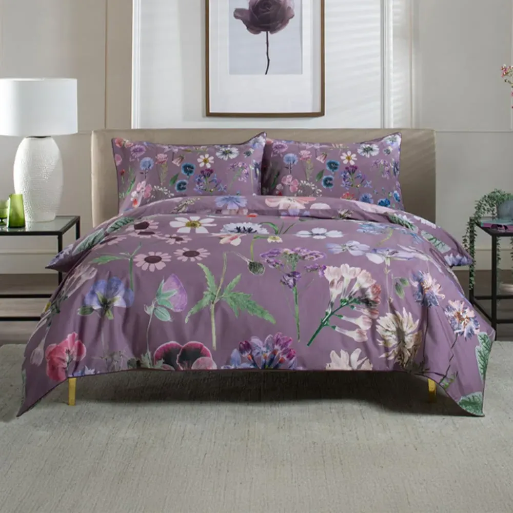 Botanical Flower Single Duvet Set - Lilac, Cotton image