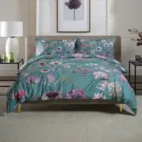 Botanical Flower Super King Size Duvet Set - Green, Cotton