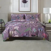Botanical Flower Super King Size Duvet Set - Lilac, Cotton