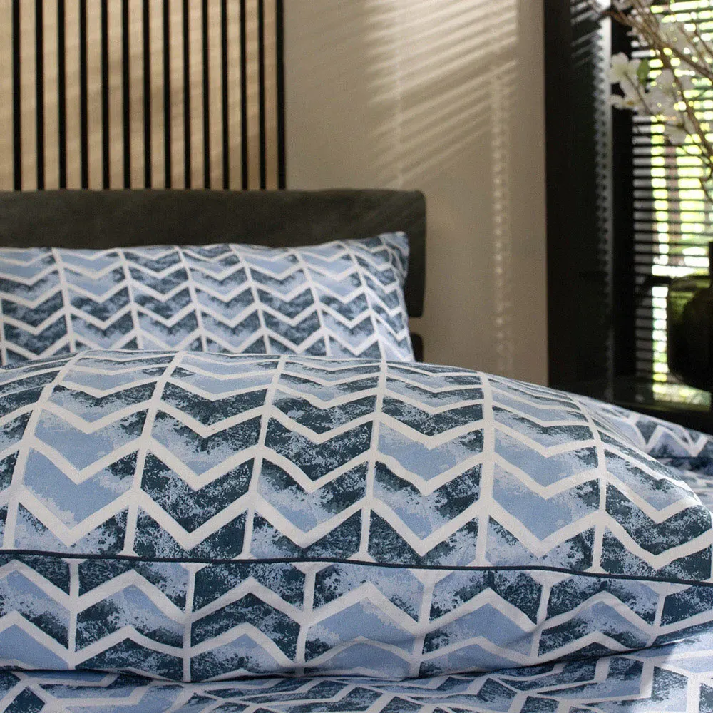 Chevron Double Duvet Set - Blue, Cotton