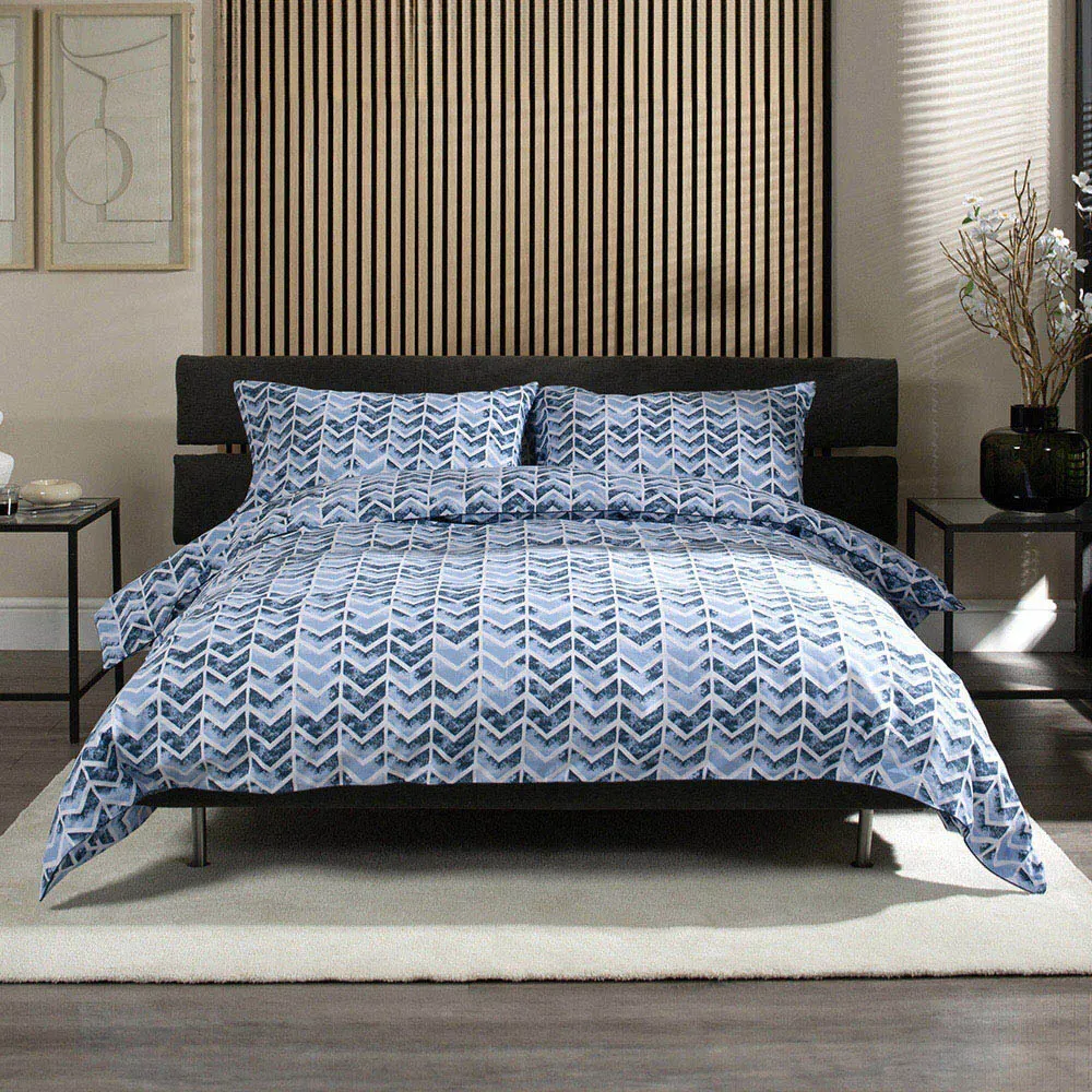 Chevron Double Duvet Set - Blue, Cotton image