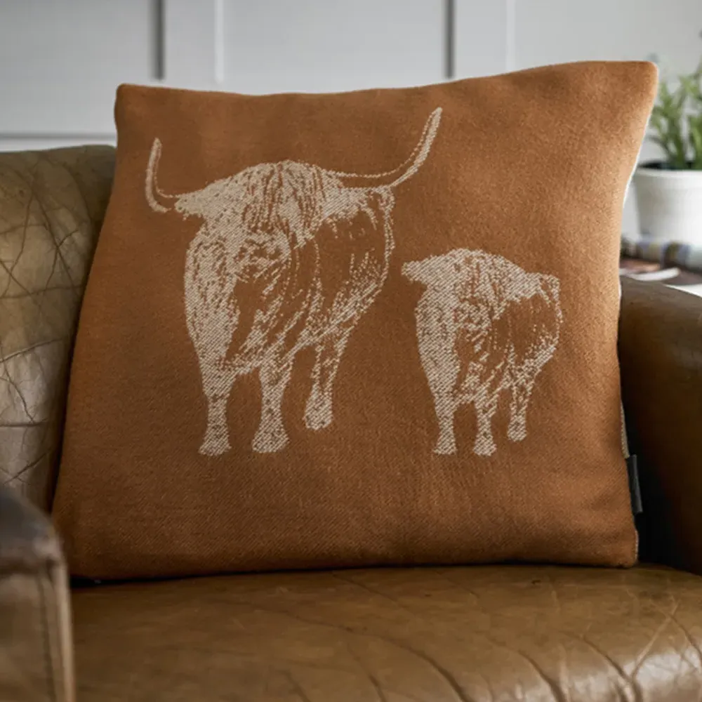 Cow and Calf Copper Acrylic Cushion 45x45cm - Brown