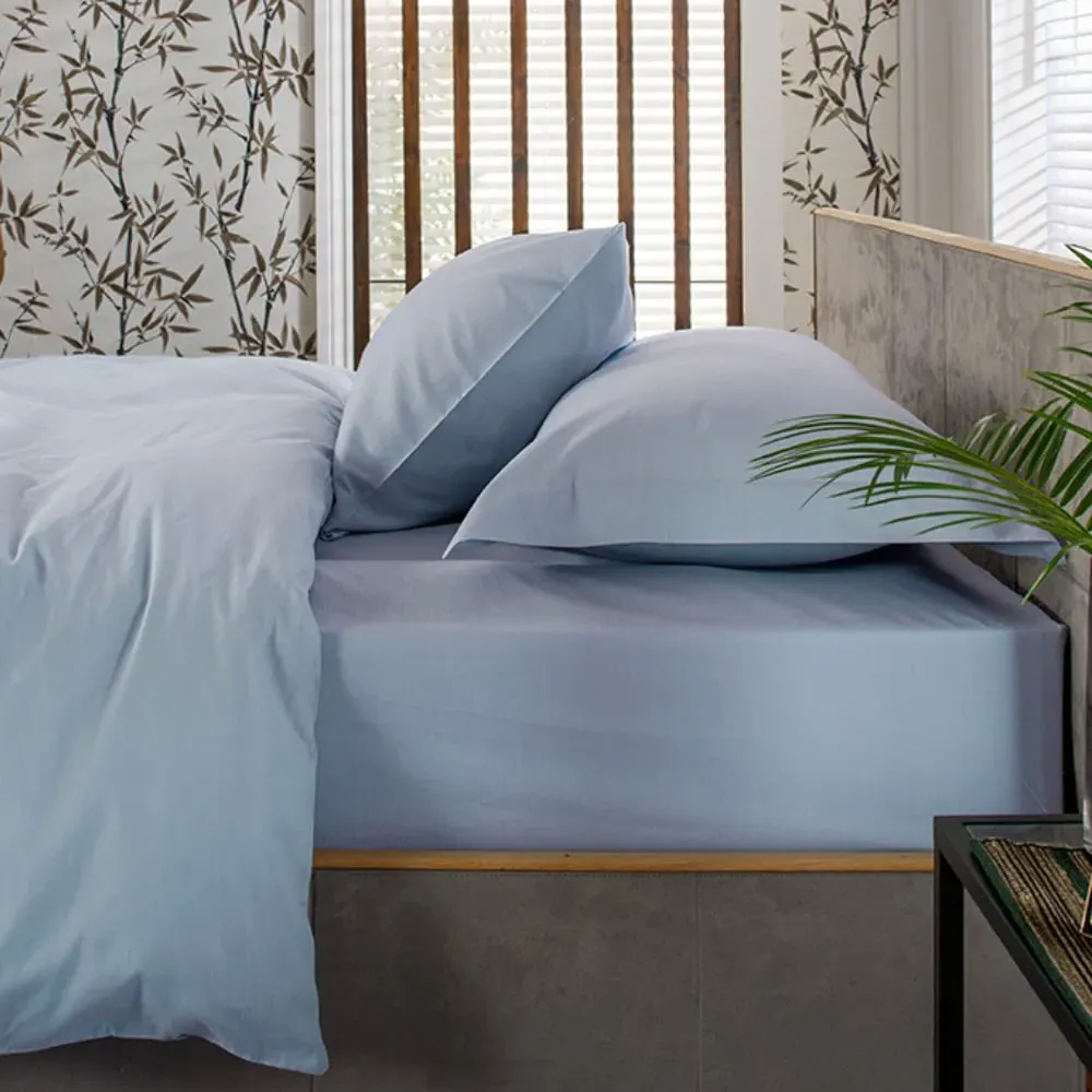 Double Fitted Bed Sheet - Blue, Cotton