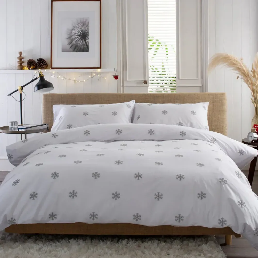 Double Snowflake Duvet Set - Grey