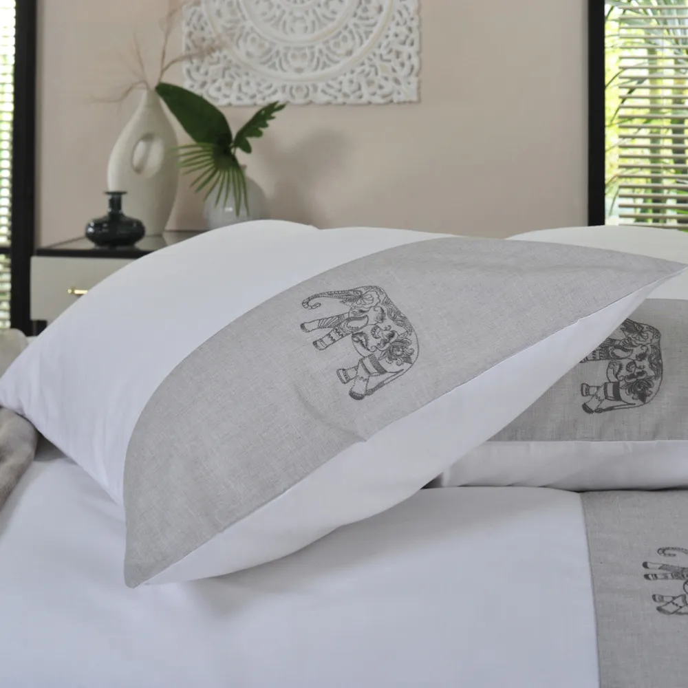 Elephants King Size Duvet Set - White, Cotton