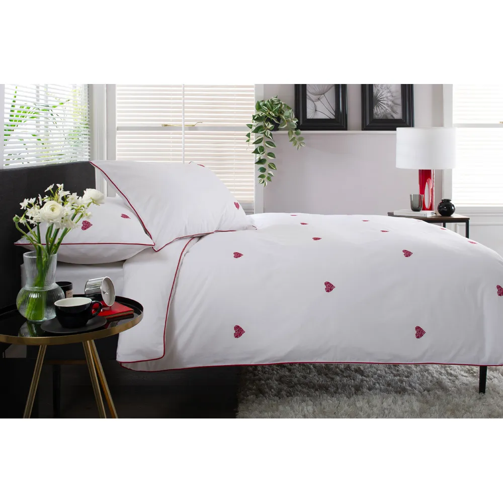 Filigree Hearts Double Duvet Set - White, Cotton