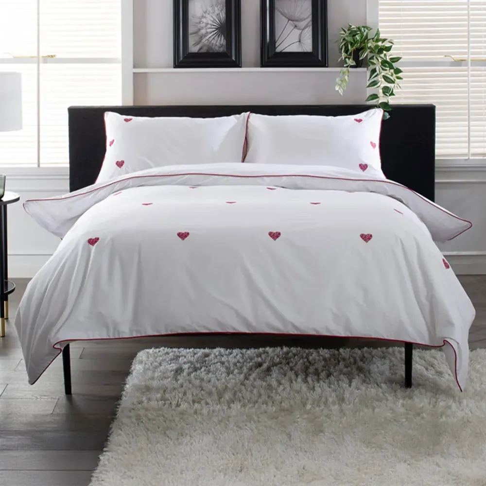 Filigree Hearts Double Duvet Set - White, Cotton