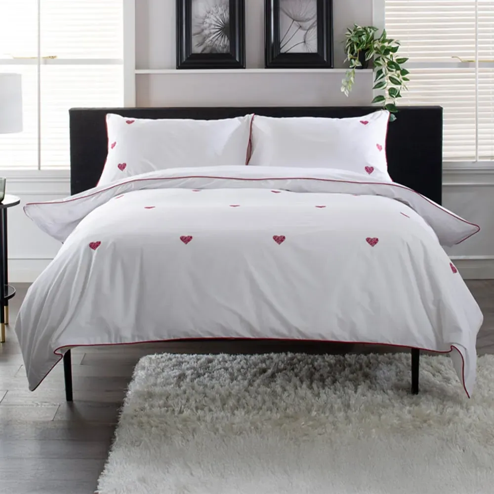 Filigree Hearts King Size Duvet Set - White, Cotton image