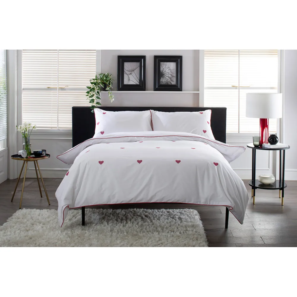 Filigree Hearts Single Duvet Set - White, Cotton