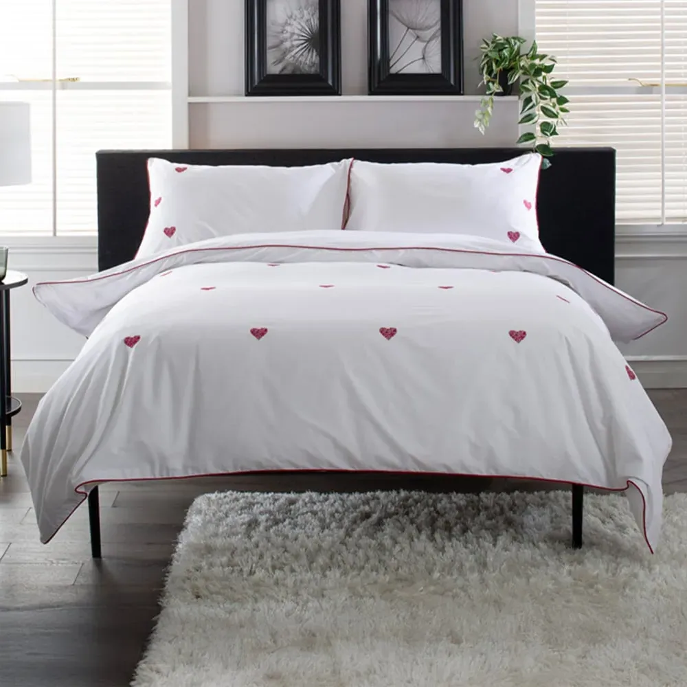 Filigree Hearts Single Duvet Set - White, Cotton image
