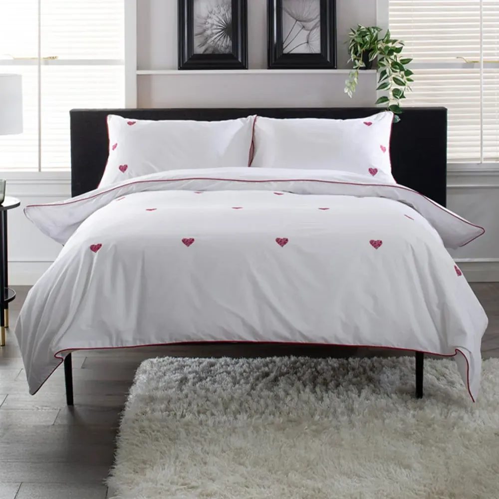 Filigree Hearts Super King Size Duvet Set - White, Cotton